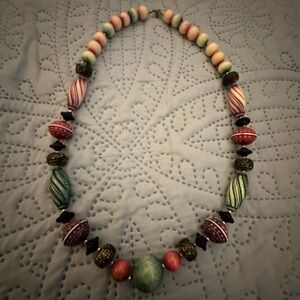 Multicolor Beaded Necklace — Pink, Green & Purple Accent